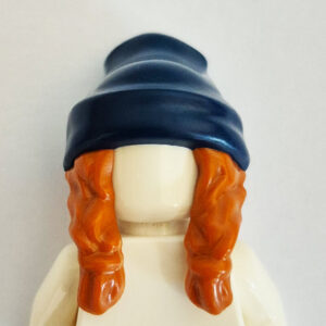 Dark Blue Beanie Hat w/ Long Hair - Ginger