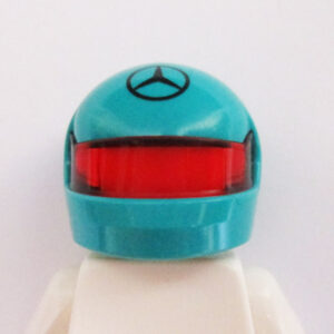 F1 Racing Helm w/ 'Mercedes Logo' - Turquoise w/ Red Visor