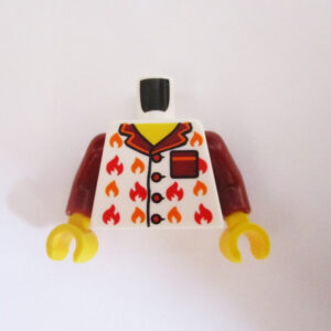 White Collared Shirt w/ Dark Red Sleeves, Pocket & Flames Icons