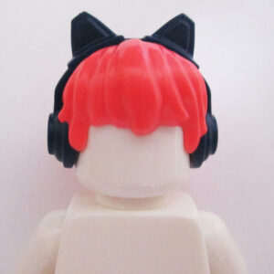 Ponytail w/ Dark Blue Eared Headphones - Salmon