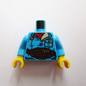 Azure Blue w/ Open Collar, Pocket & Brown Zipped Moon Bag