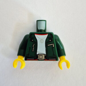 Dark Green Open Jacket w/ White Top, Necklace & Belt