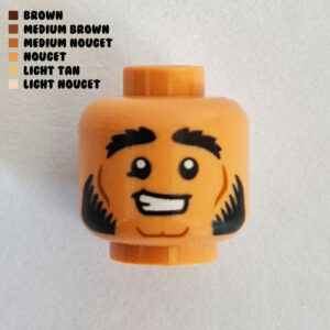 Dual Sided Head – Bushy Black Sideburns & Eyebrows w/ Slanted Grin : Nougat
