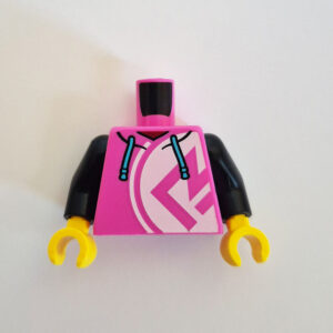 Pink Hoodie w/ Black Sleeves, Blue Drawstring & Graphic
