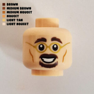 Dual Sided Head – Mustache & Goatee w/ Gold Round Frames : Light Nougat