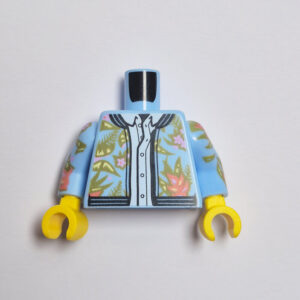 Bright Light Blue Open Jacket w/ Leaves Pattern & White Collar Shirt