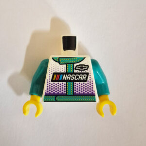 White w/ Turquoise Sleeves & 'NASCAR'
