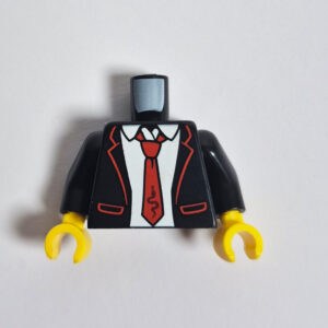 Black Open Jacket w/ White Shirt & Red Tie w/ Snake Graphic