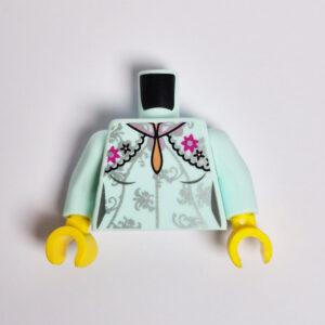 Light Aqua w/ Ornate Silver Pattern & Floral Neckline