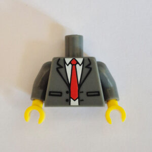 Grey Open Jacket w/ White Shirt & Red Tie