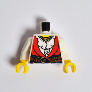White w/ Frilly Neckline, Red Jacket, Belt & Skull Necklace