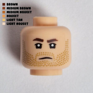 Dual Sided Head – Dotted Beard & Sideburns w/ Unimpressed Smirk : Light Nougat